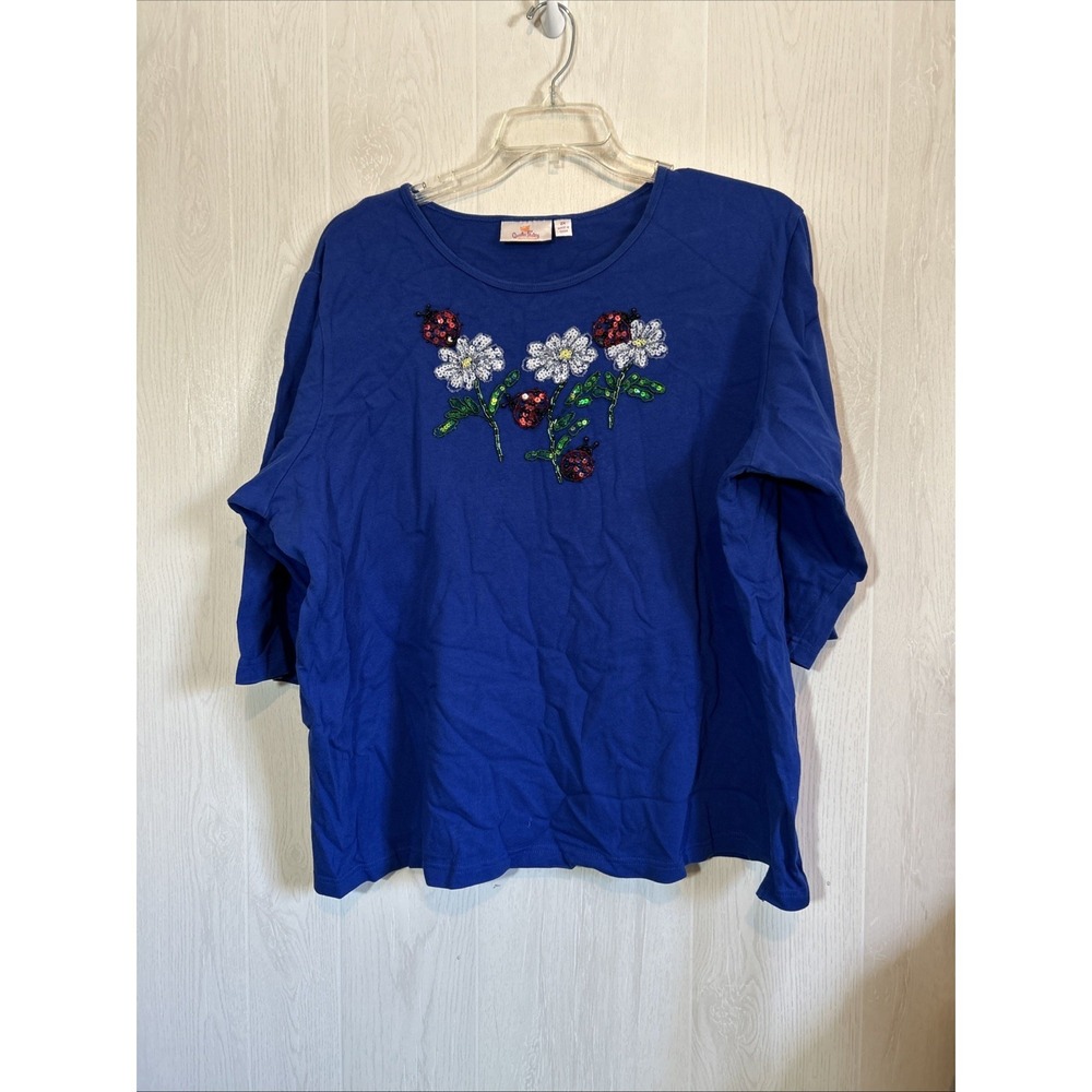 quacker‎ factory 3X Royal Blue Lady Bug Sequin Top